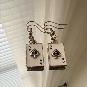Ace of Spades Playing Card Drop Earrings - White & Gold